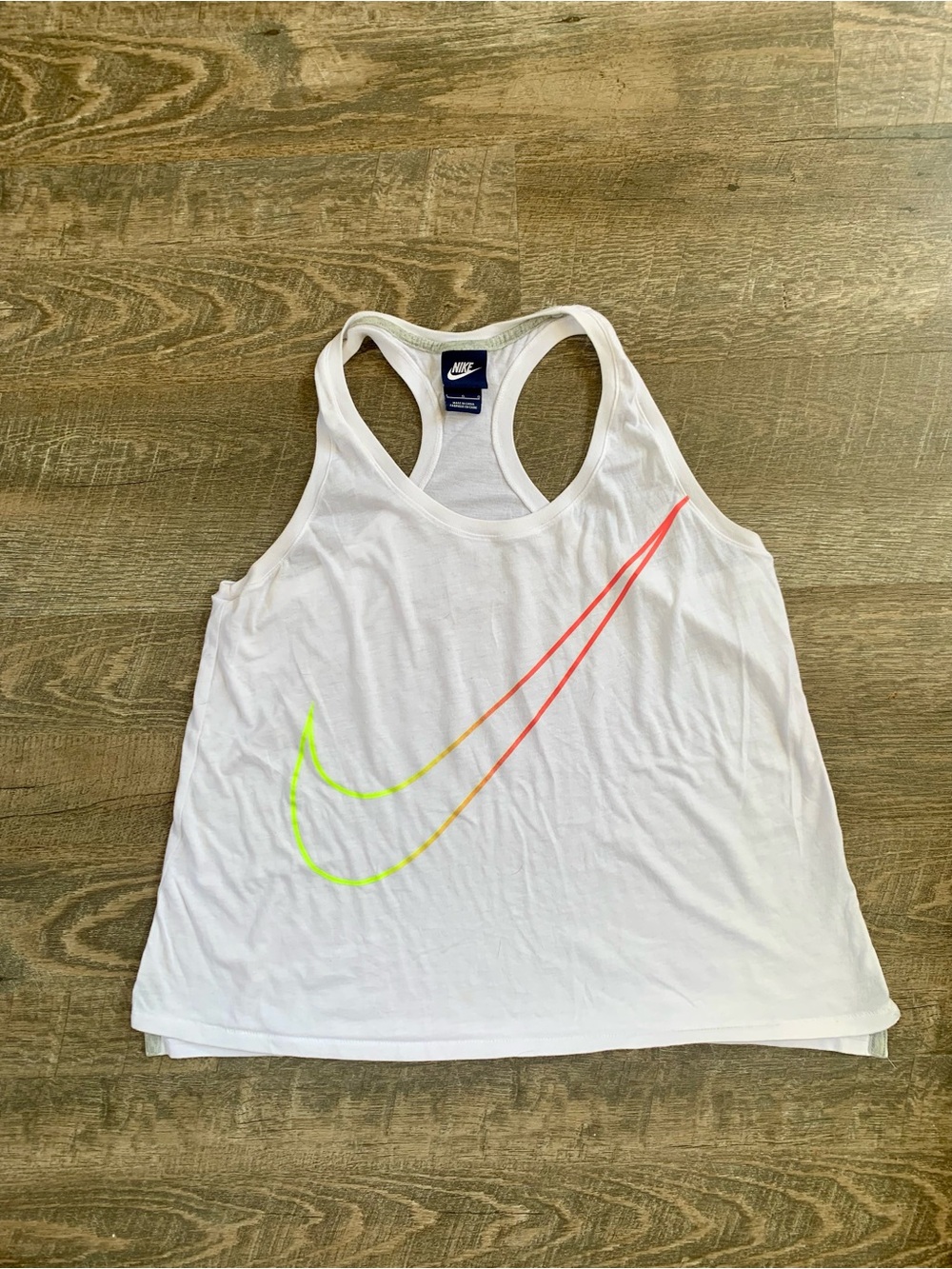 Nike White Racerback Tank with Navy Logo Tag